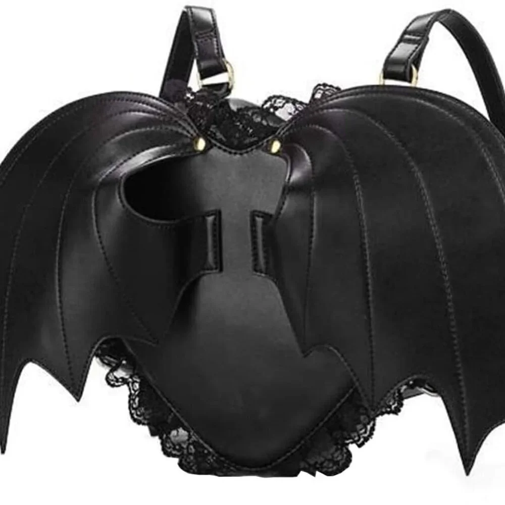 Women Girl Punk Backpack PU Leather Heart Bat Wing Goth Lolita Shoulder Bag